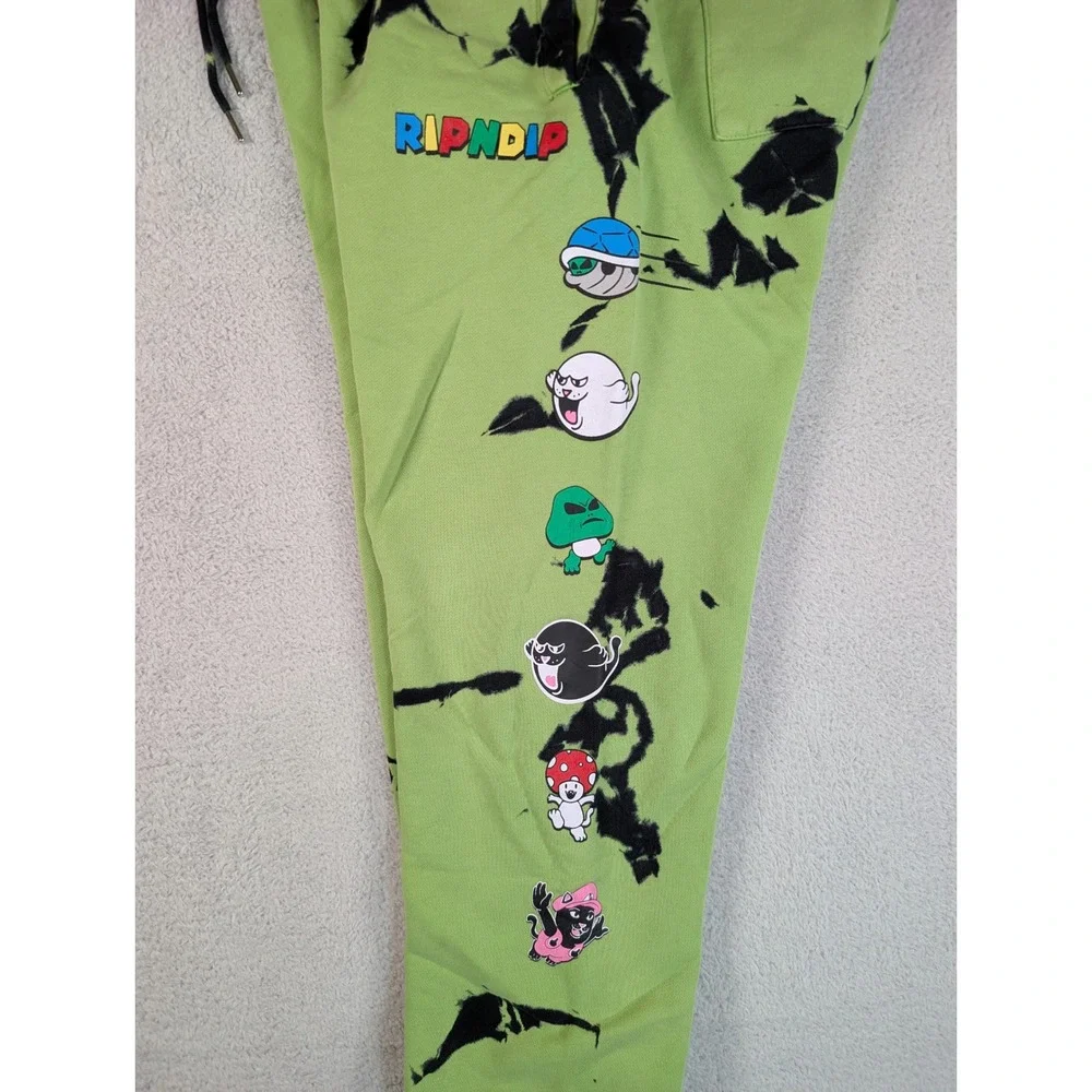Ripndip Super Sanza Sweatpants Mens Large Green Black Acid Wash Mario Joggers